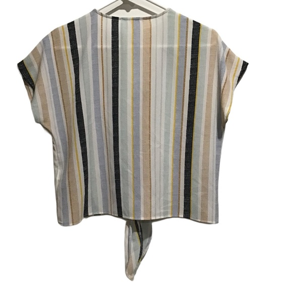 Sadie & Sage Women’s Striped Button Up Top Multicolor Tie Front - Picture 2 of 7